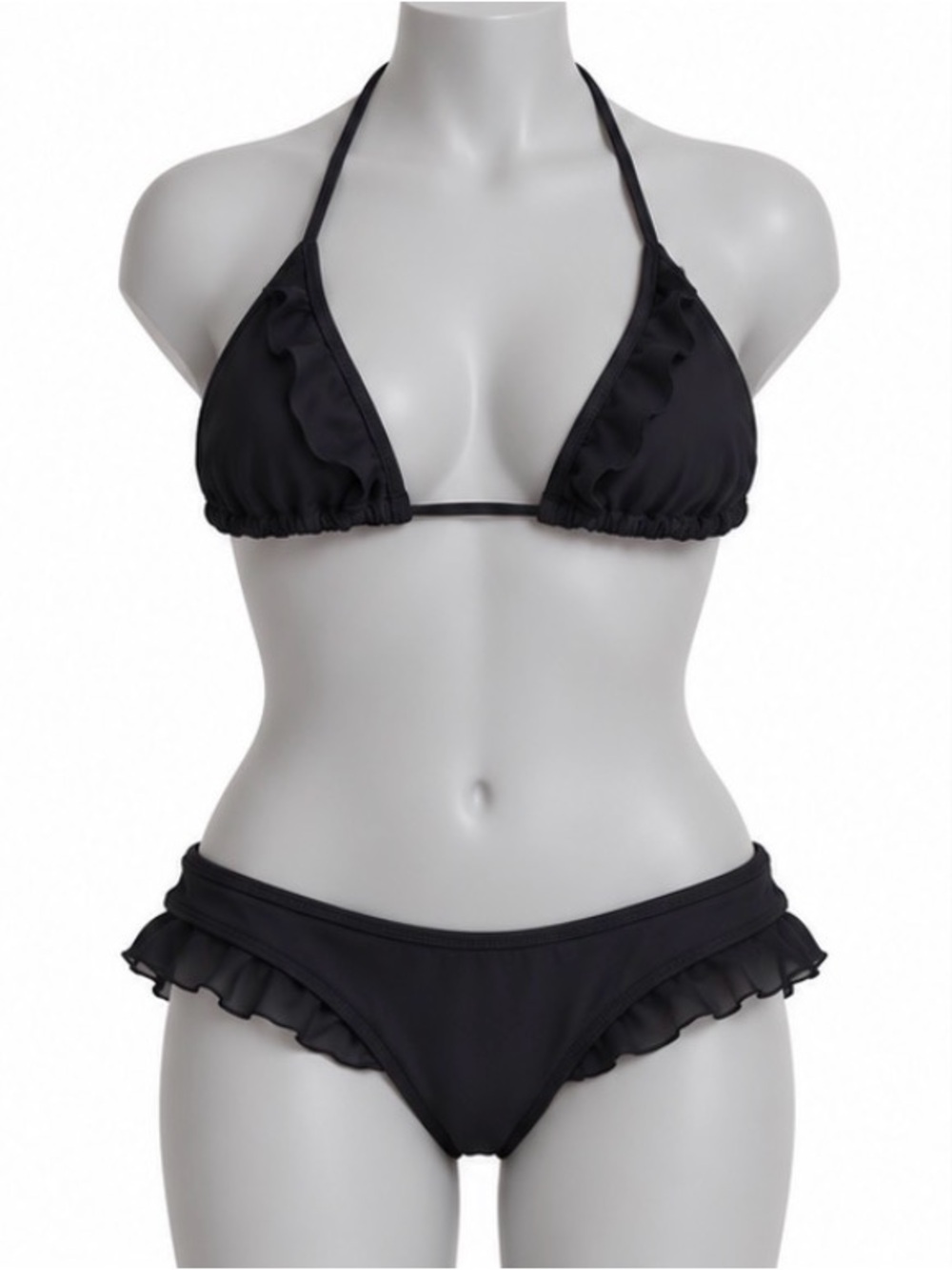Victoria's Secret Black Chiffon Ruffle Y2K Bikini Set NWOT Size Small